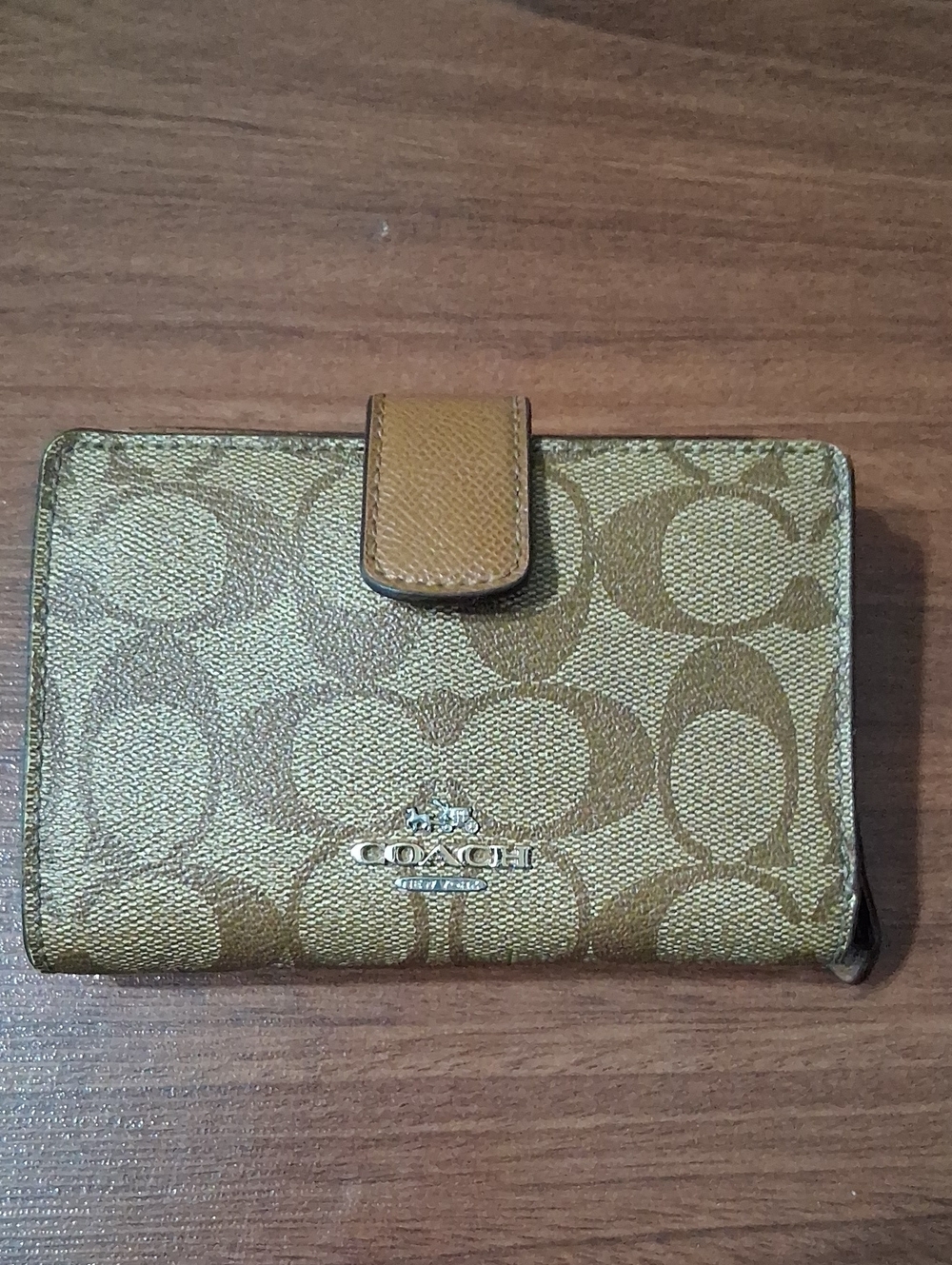 Coach Gold Signature Canvas Compact Wallet